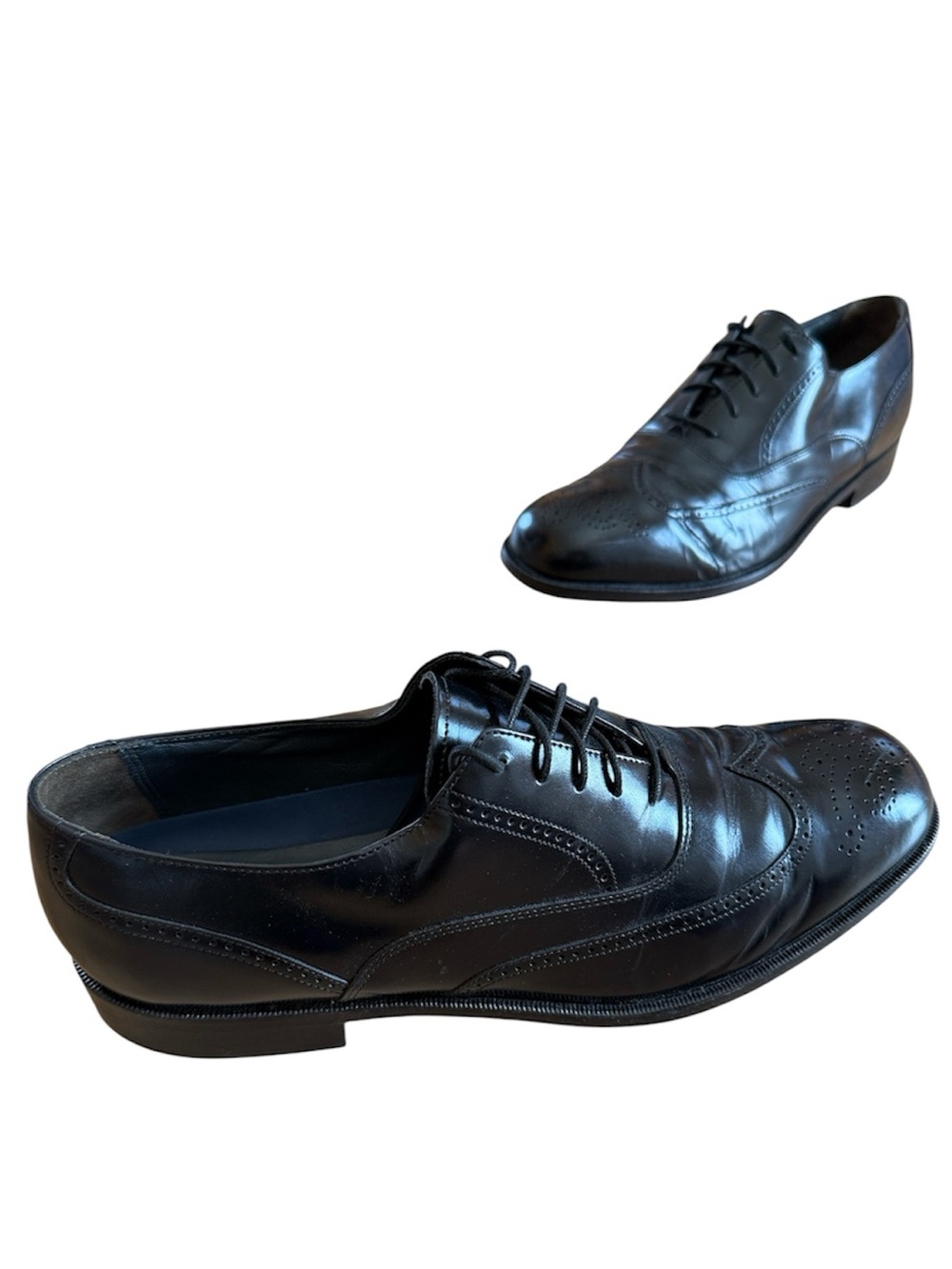 BOSTONIAN STOCKBRIDGE MENS BLACK LEATHER BROGUE 5-EYE WINGTIP DRESS SHOES SZ 13